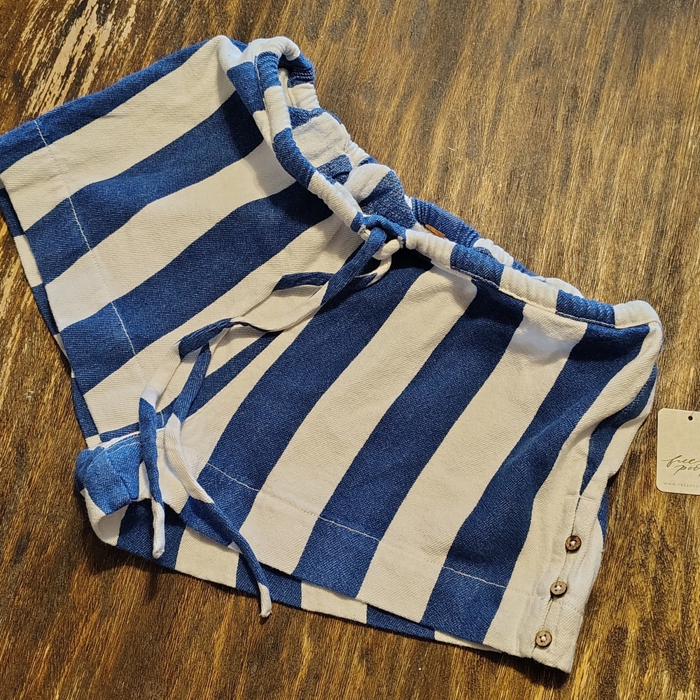 Free People Blue & White Striped Drawstring Hot Hot Hot Shorts - Picture 4 of 9